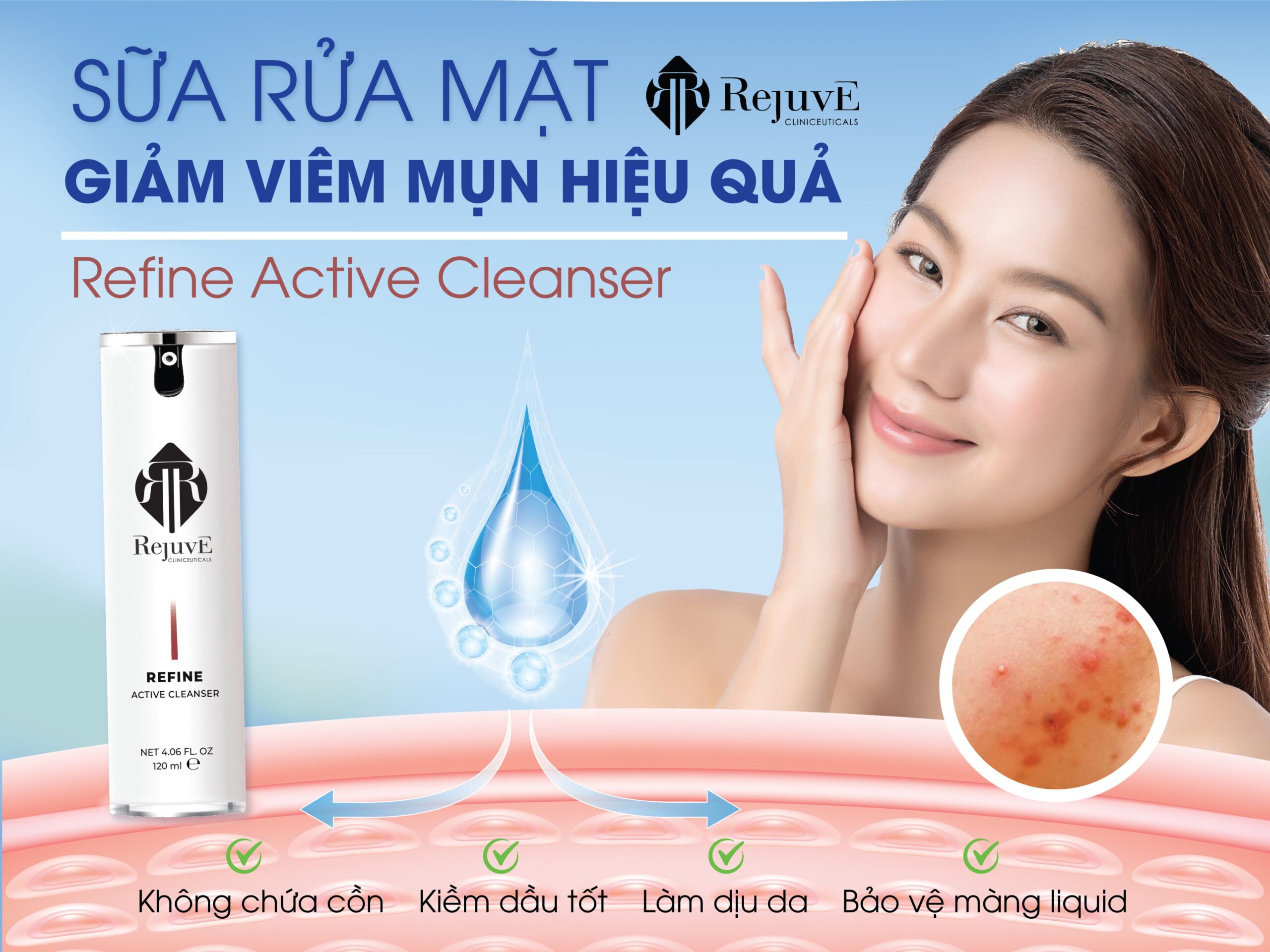 sữa rửa mặt kiềm dầu Refine Active Cleanser